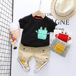 Baby Boys Cute Cartton Pattern Roud Neck Short Sleeve T-Shirt And Shorts Set